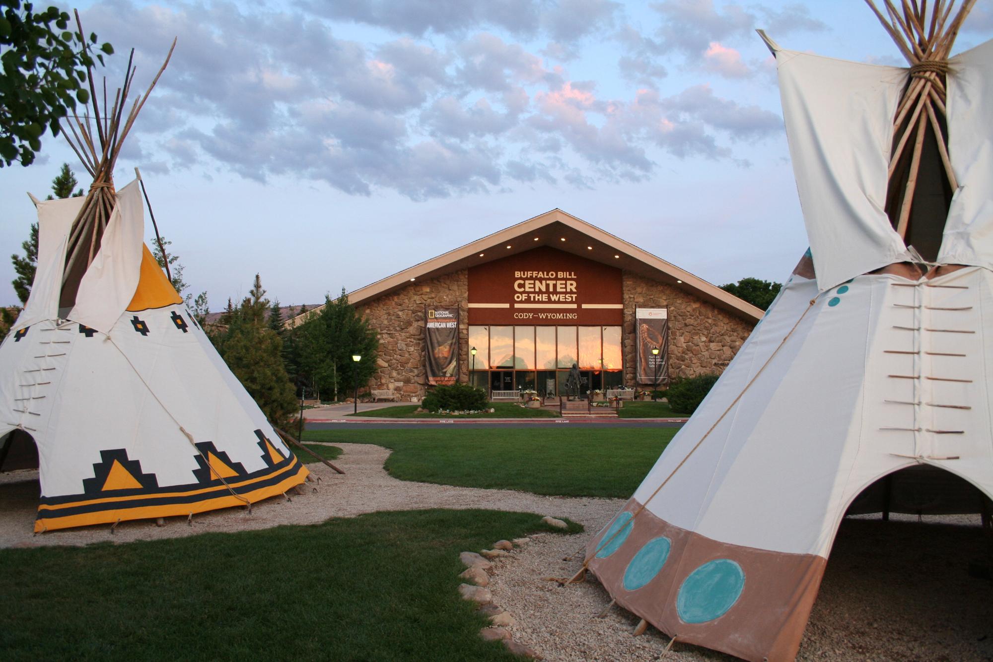 The Buffalo Bill Center of the West entrance with colorful teepees