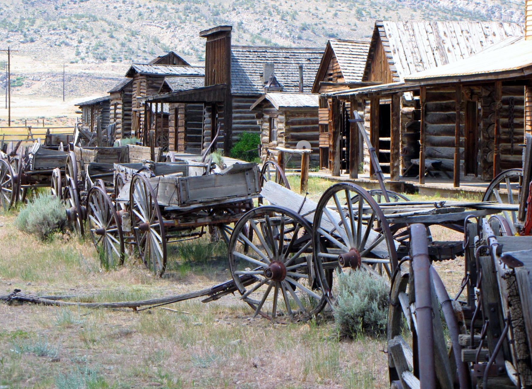 Old buggies and cabins in Old Town Trail