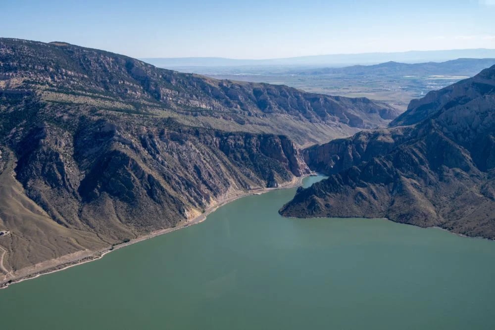 Buffalo Bill Reservoir, looking east as seen from a plane