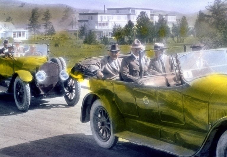 President Warren Harding in a car in Mammoth Hot Springs