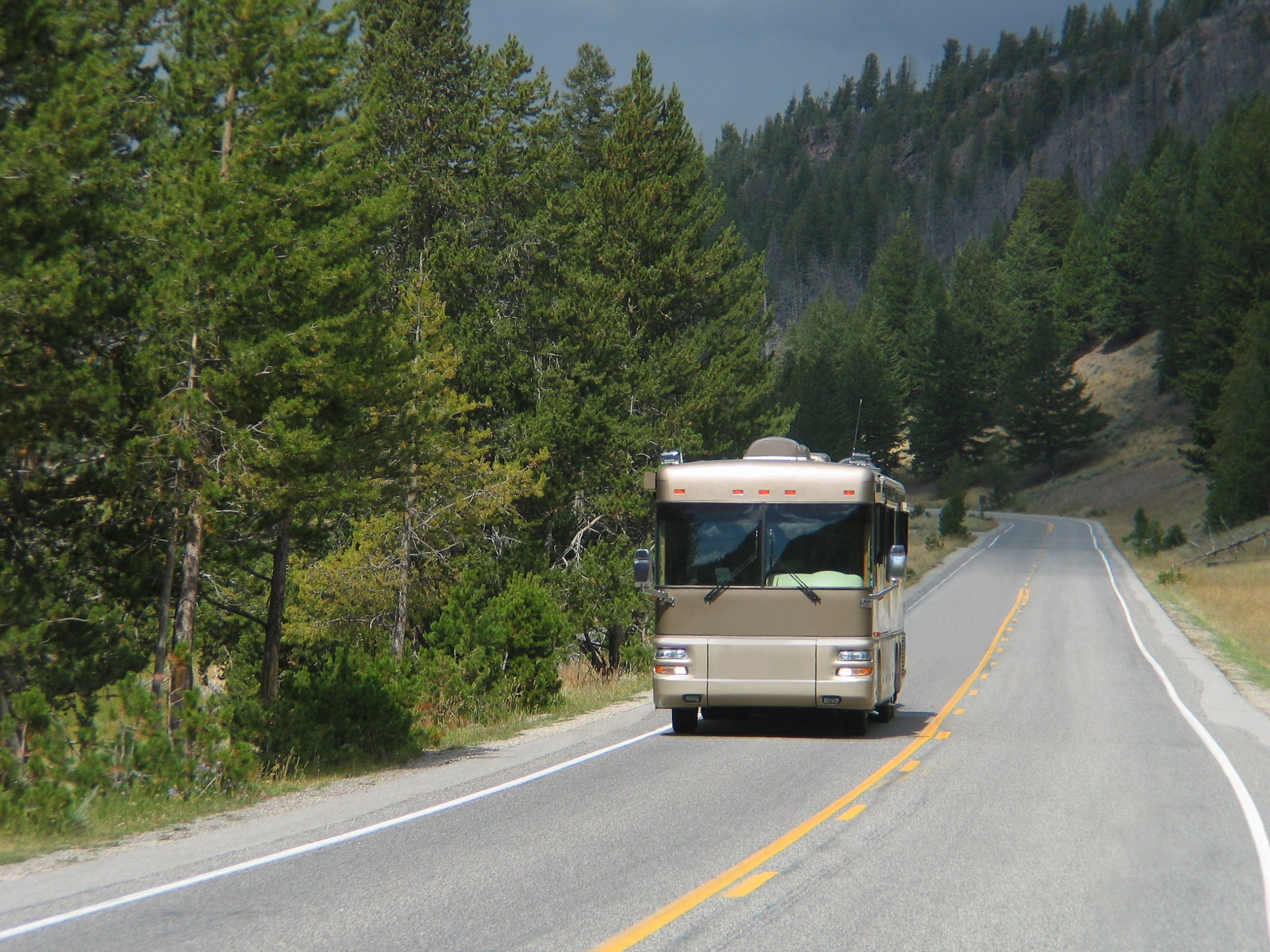 An RV driving down the road