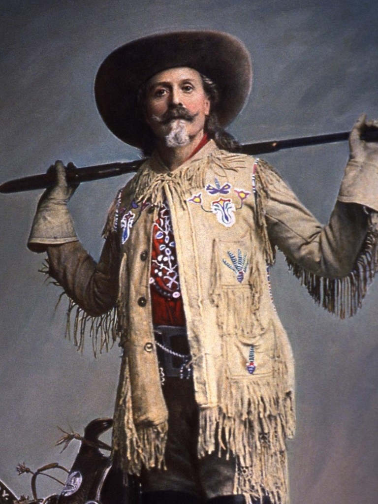 A painting of an old cowboy with a gun over his shoulders