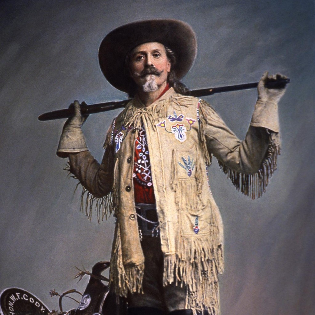 A painting of an old cowboy with a gun over his shoulders