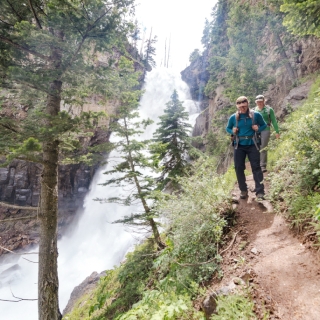 Two women together hiking in Yellowstone alone.