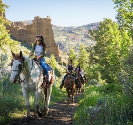 Women riding horseback in Cody Yellowstone